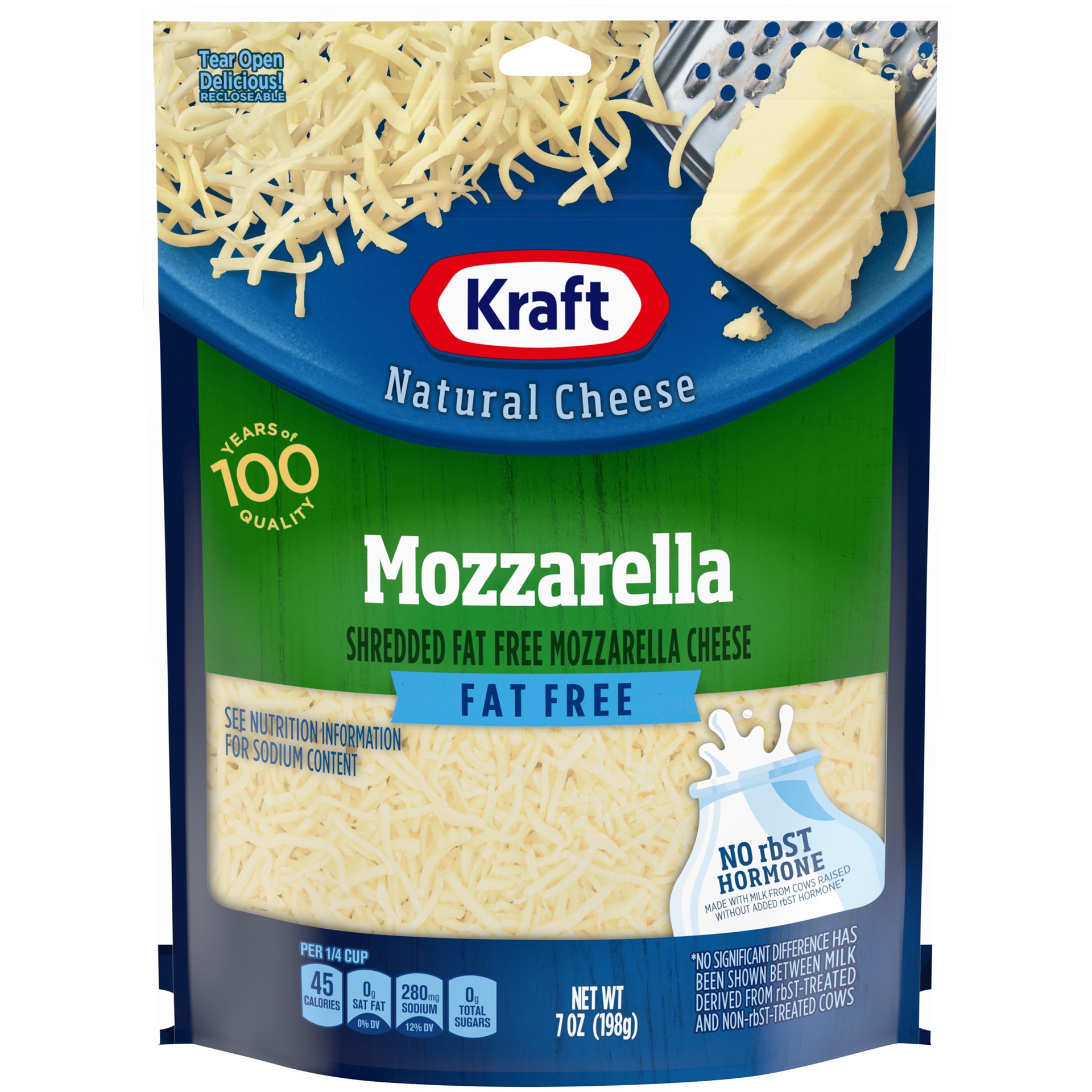 slide 1 of 1, Kraft Mozzarella Fat Free Shredded Cheese, 7 oz Bag, 7 oz