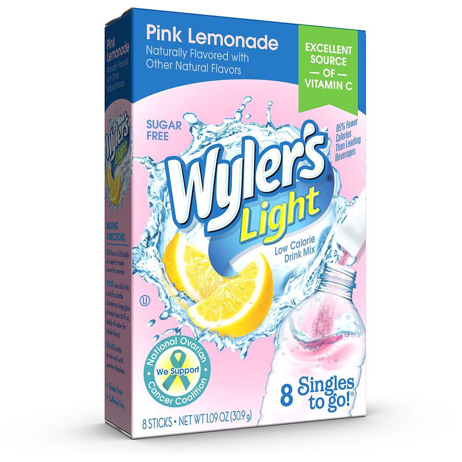 slide 1 of 5, Wyler's Low Calorie Pink Lemonade Drink Mix Value Pack 16 ea, 8 ct