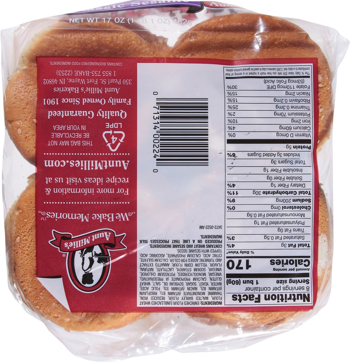 slide 6 of 9, Aunt Millie's Hearth Sesame Hamburger Buns 8 ct, 8 ct; 17 oz