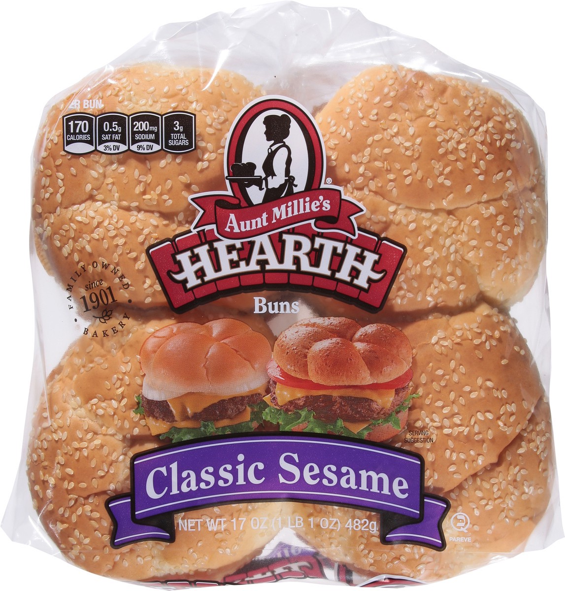 slide 3 of 9, Aunt Millie's Hearth Sesame Hamburger Buns 8 ct, 8 ct; 17 oz