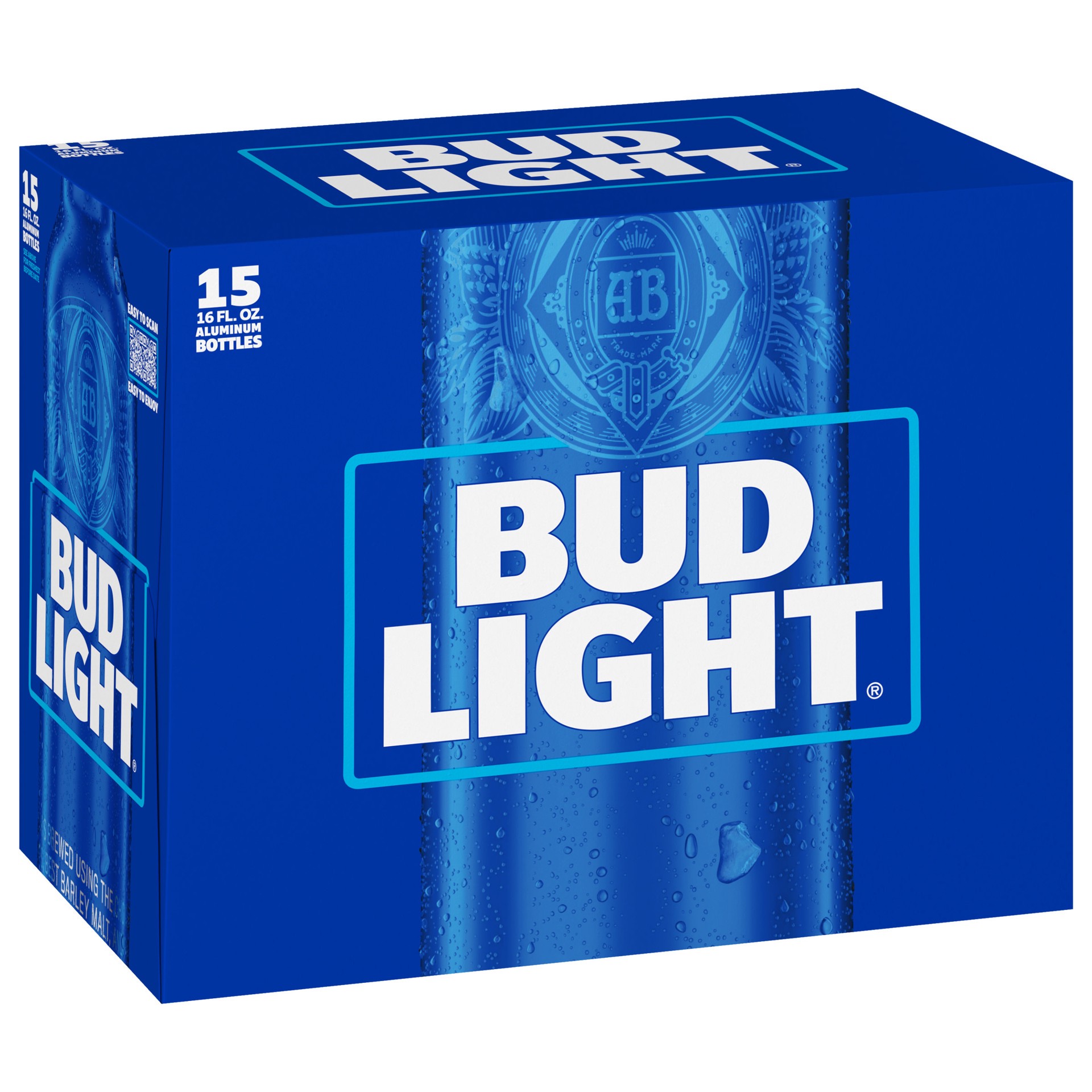 slide 1 of 19, Bud Light Beer, 15 Pack Beer, 16 FL OZ Bottles, 240 fl oz