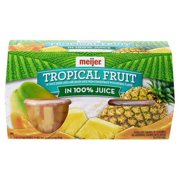 slide 1 of 1, Meijer Tropical Fruit in 100% Juice / Bowls, 4 ct; 4 oz