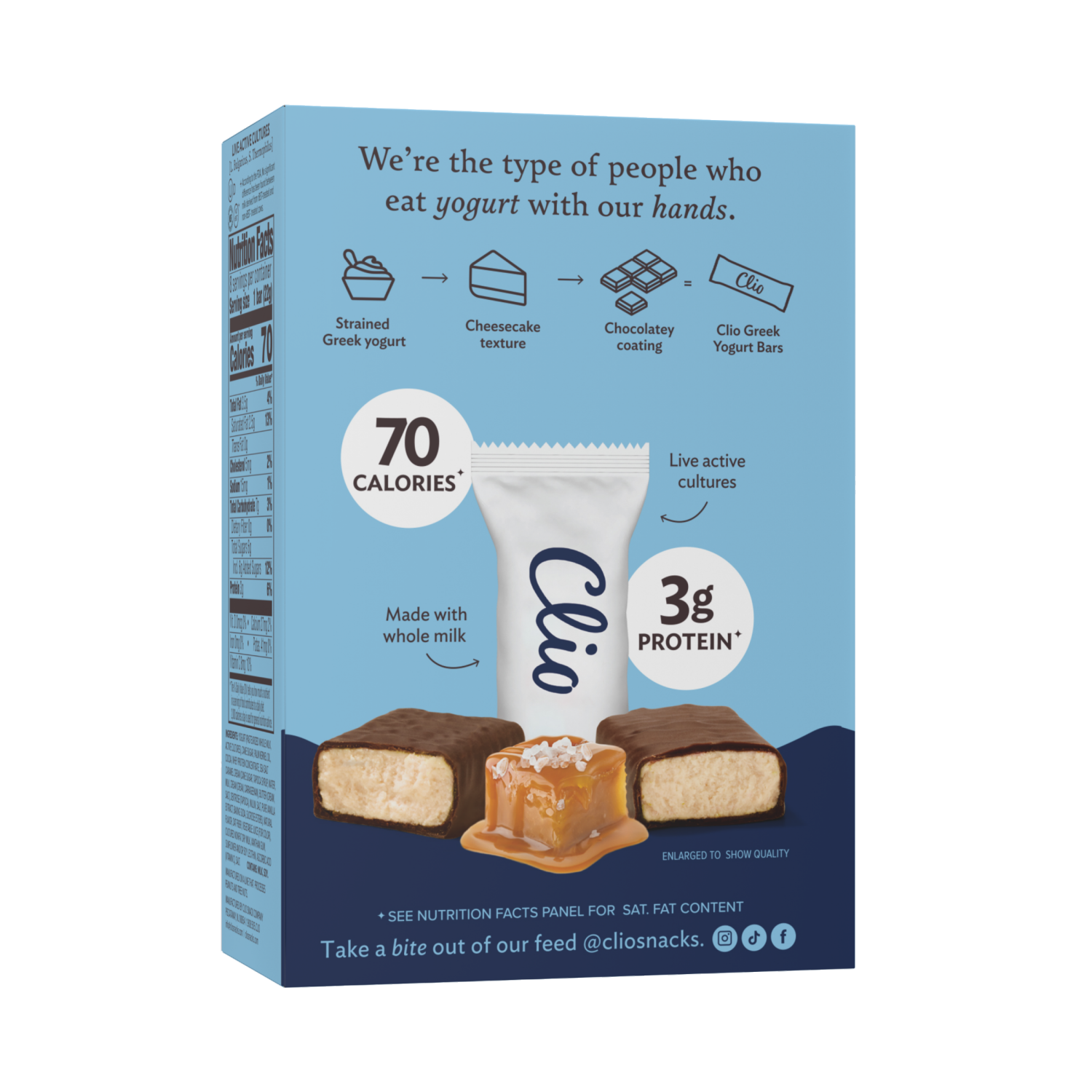 slide 2 of 3, Clio Yogurt Bars, Greek, Salted Caramel, Mini, 8 Pack, 8 ct