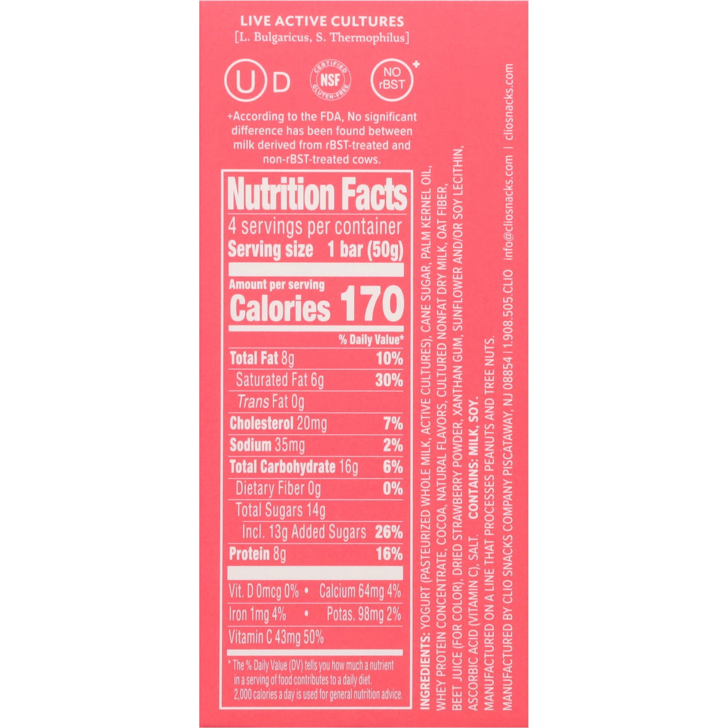 slide 3 of 4, Clio Yogurt Bars, Greek, Strawberry, 4 Pack, 7.04 oz