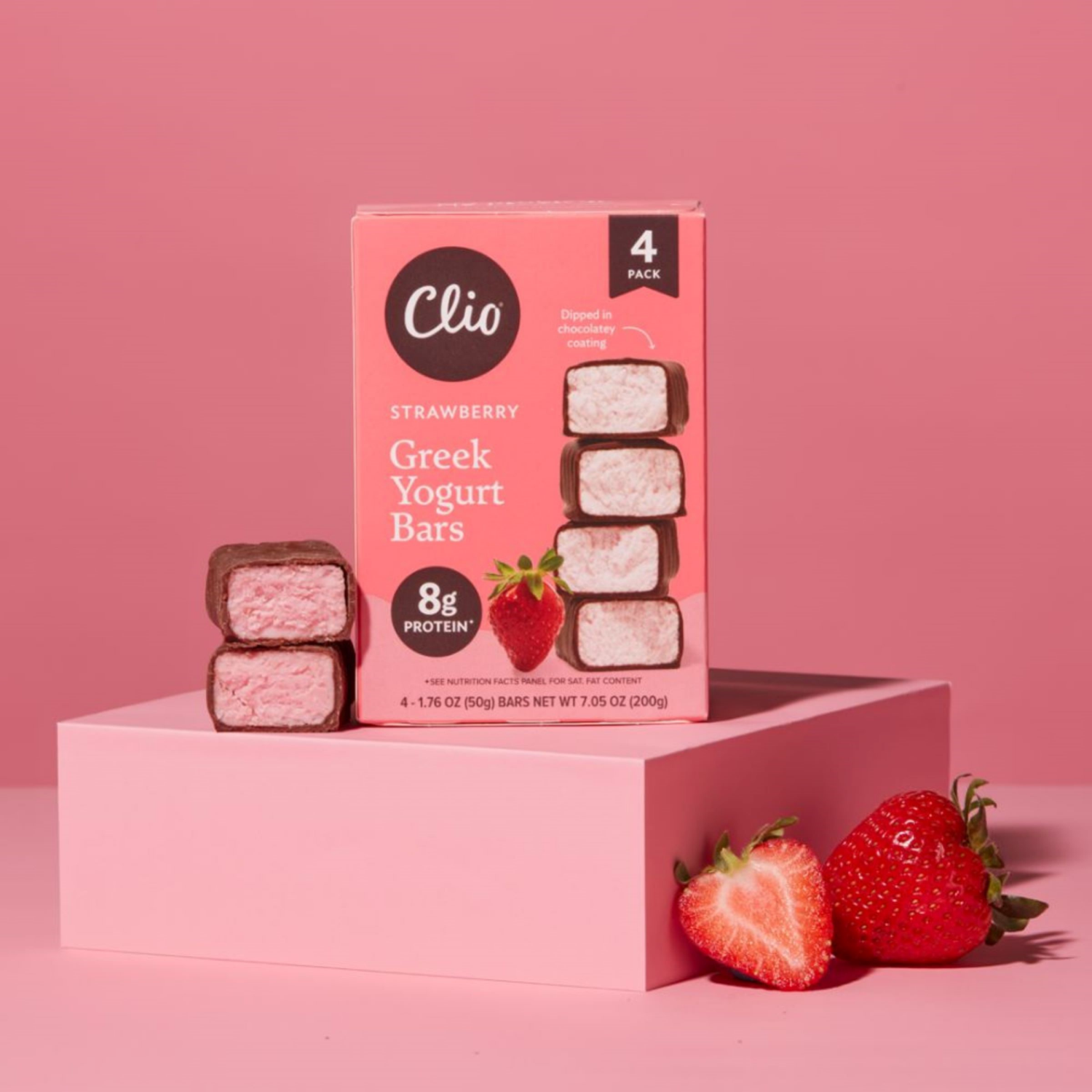 slide 4 of 4, Clio Yogurt Bars, Greek, Strawberry, 4 Pack, 7.04 oz