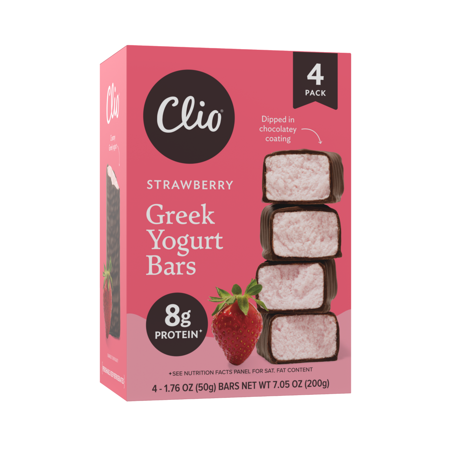 slide 1 of 4, Clio Yogurt Bars, Greek, Strawberry, 4 Pack, 7.04 oz