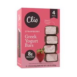 Clio Yogurt Bars, Greek, Strawberry, 4 Pack