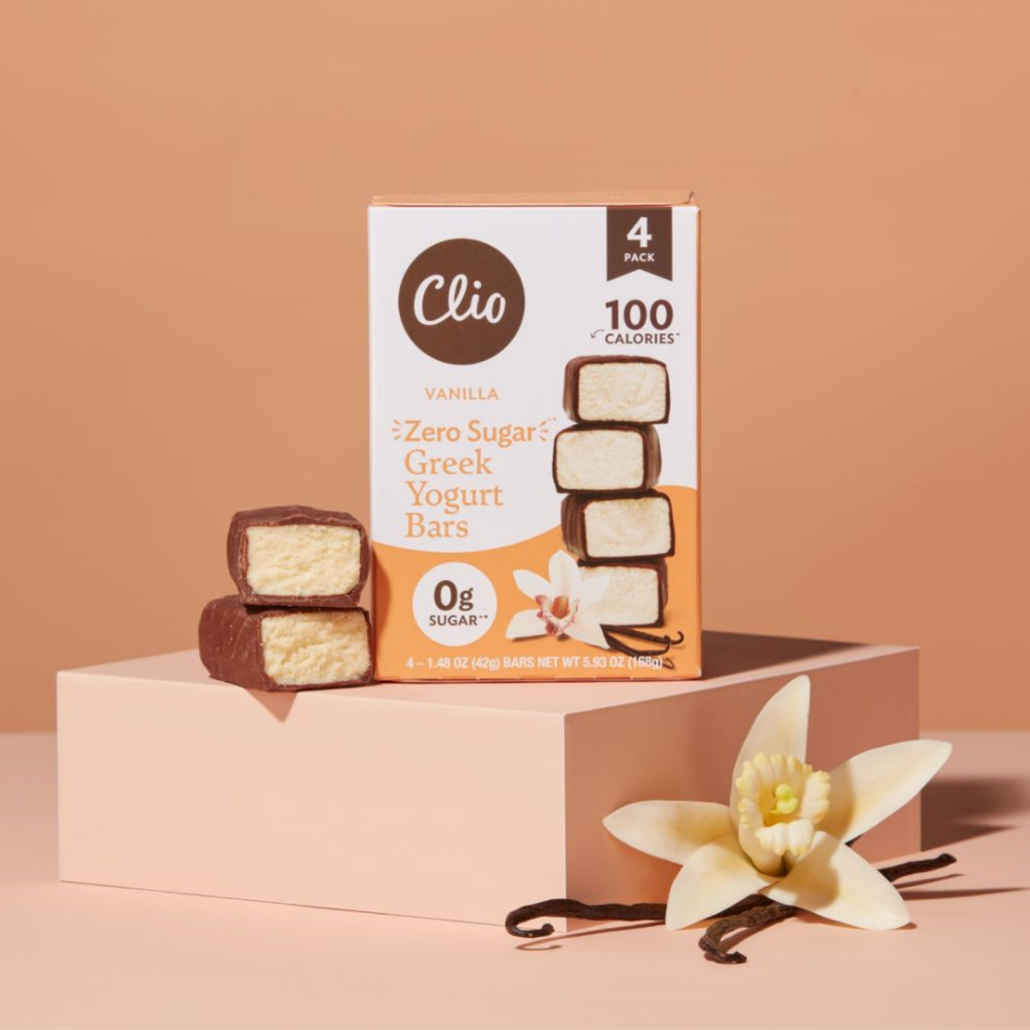 slide 5 of 5, Clio Yogurt Bars, Zero Sugar, Greek, Vanilla, 4 Pack, 4 ct