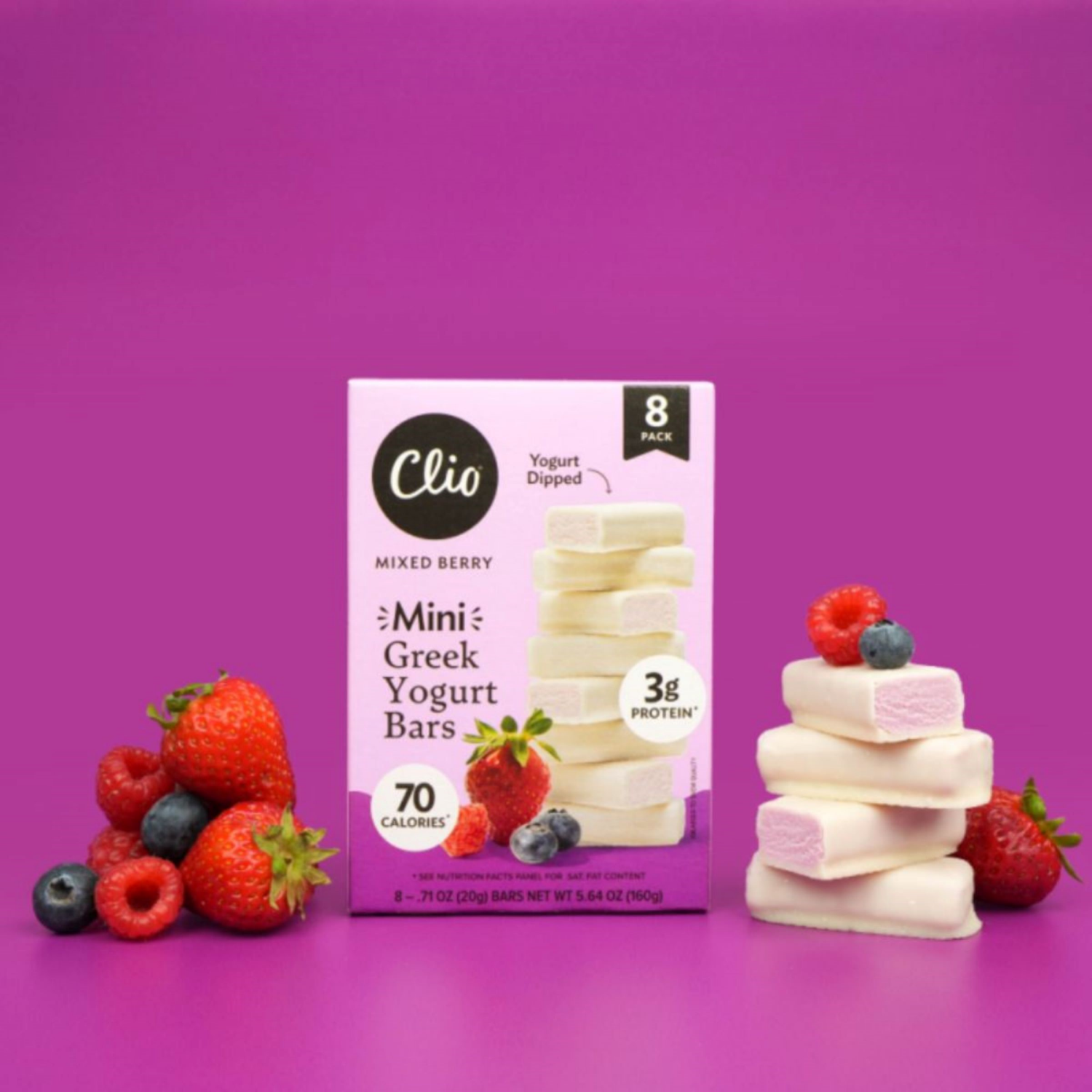 slide 3 of 3, Clio Yogurt Bars, Greek, Mixed Berry, Mini, 8 Pack, 8 ct