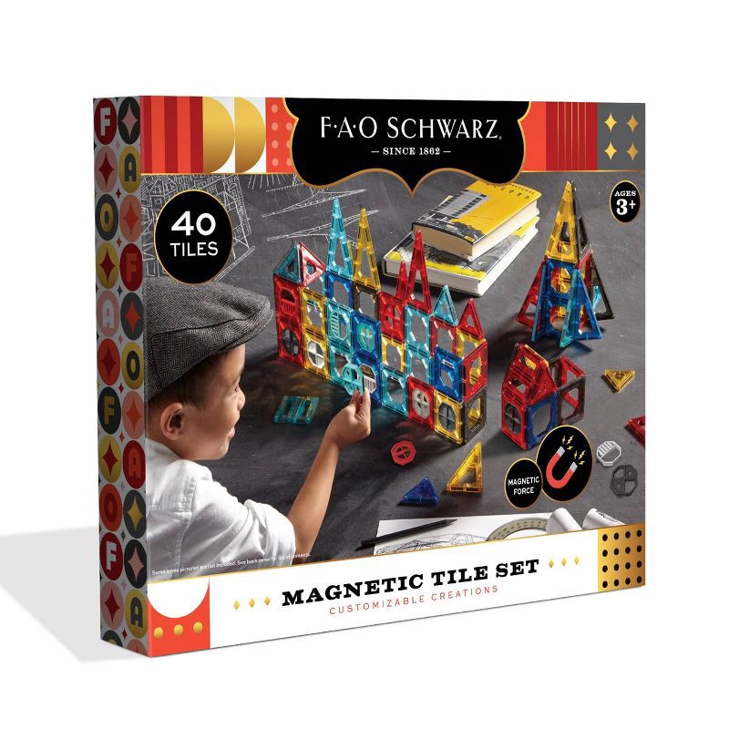 slide 7 of 8, FAO Schwarz Magnetic Tile Set Primay 40pc, 40 ct