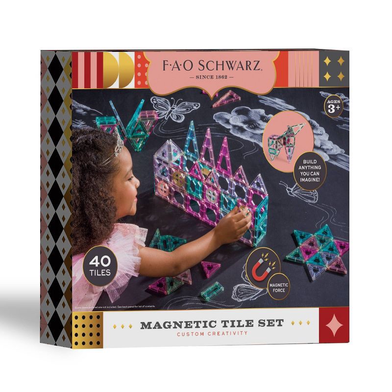 slide 6 of 7, FAO Schwarz Magnetic Tile Set Pastel 40pc: Instruction Guide, Educational Building Set, Creative Thinking, 40 ct