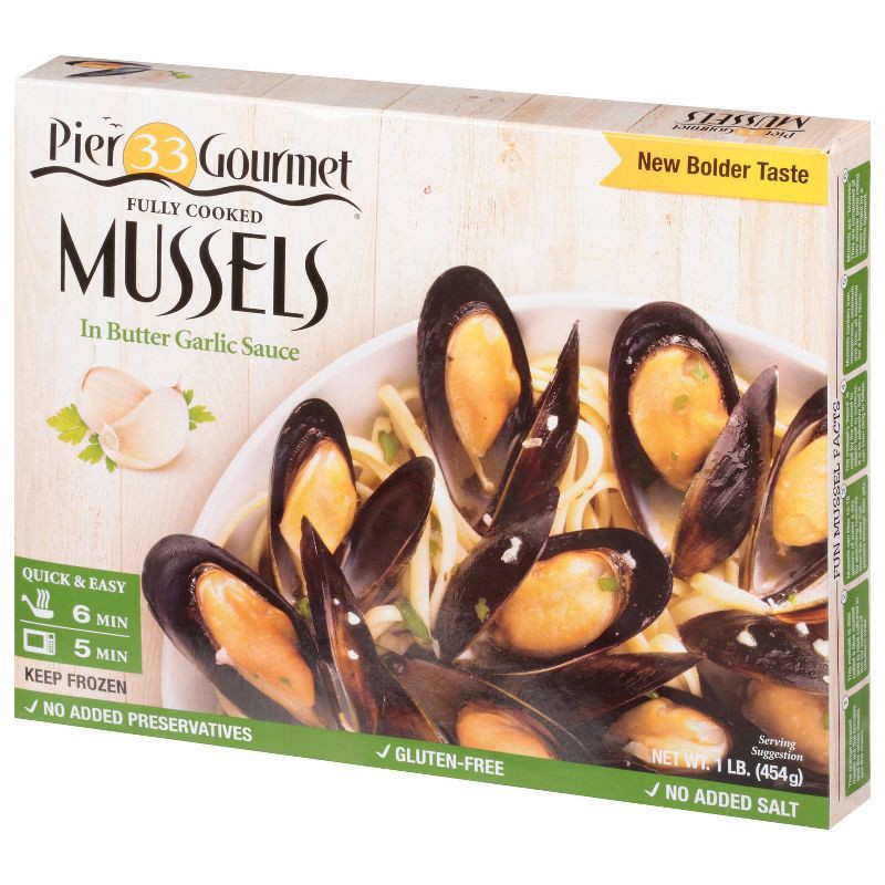 slide 2 of 3, Pier 33 Gourmet Mussels in Butter Garlic Sauce - Frozen - 1lb, 1 lb