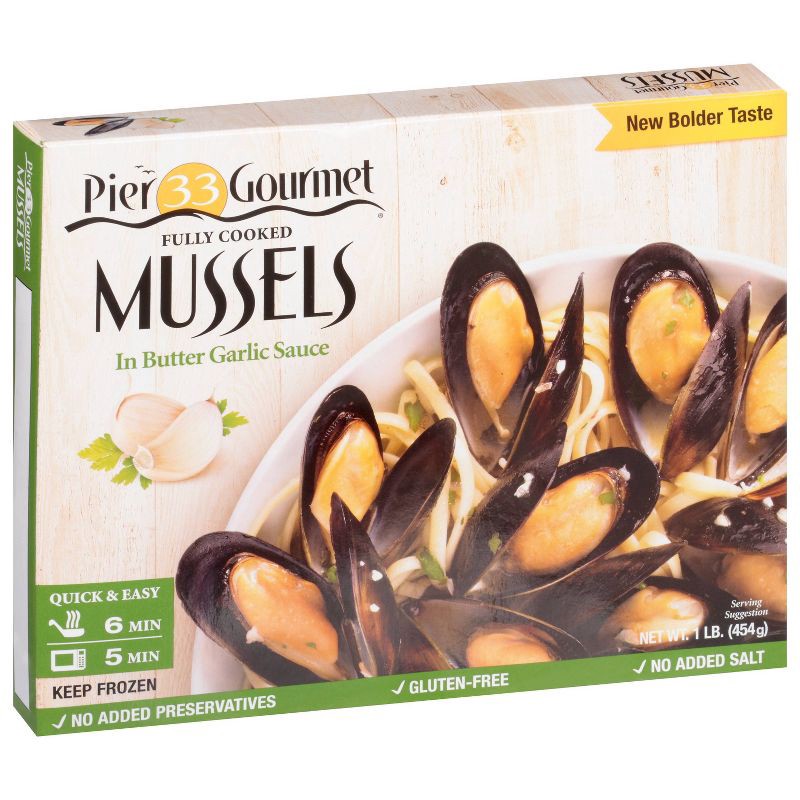 slide 1 of 3, Pier 33 Gourmet Mussels in Butter Garlic Sauce - Frozen - 1lb, 1 lb