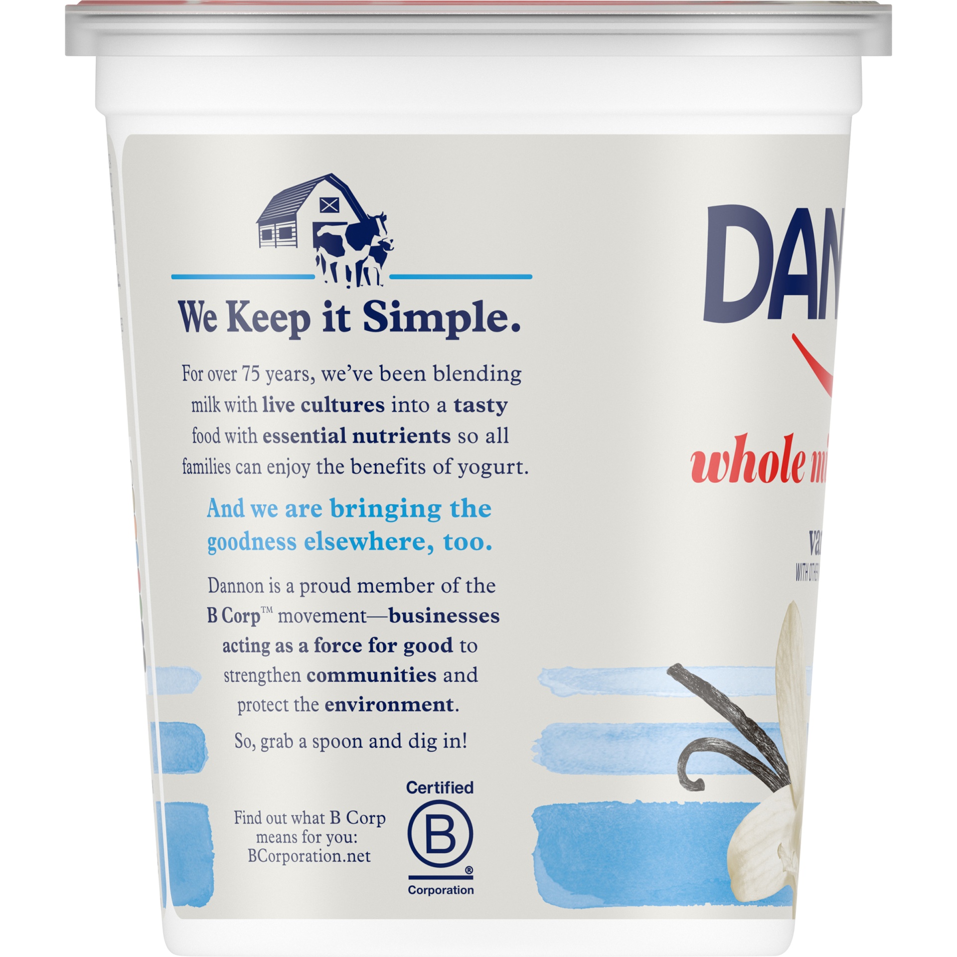 slide 3 of 7, Dannon Whole Milk Non-GMO Project Verified Vanilla Yogurt, 32 oz