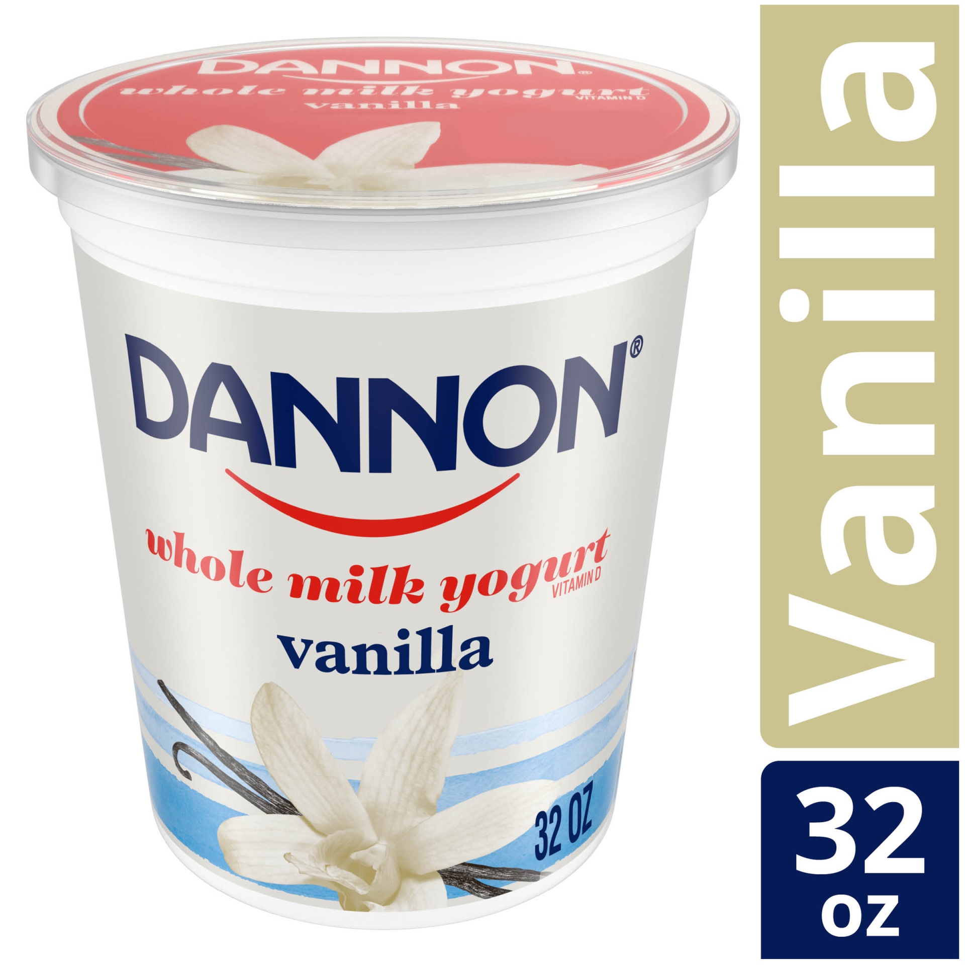 slide 1 of 7, Dannon Whole Milk Non-GMO Project Verified Vanilla Yogurt, 32 oz