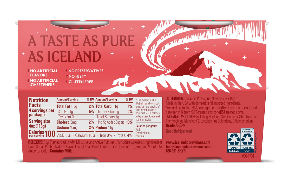 slide 2 of 2, Icelandic Provisions Strawberry & Lingonberry Thick & Creamy Low Fat Skyr, 5.3 oz