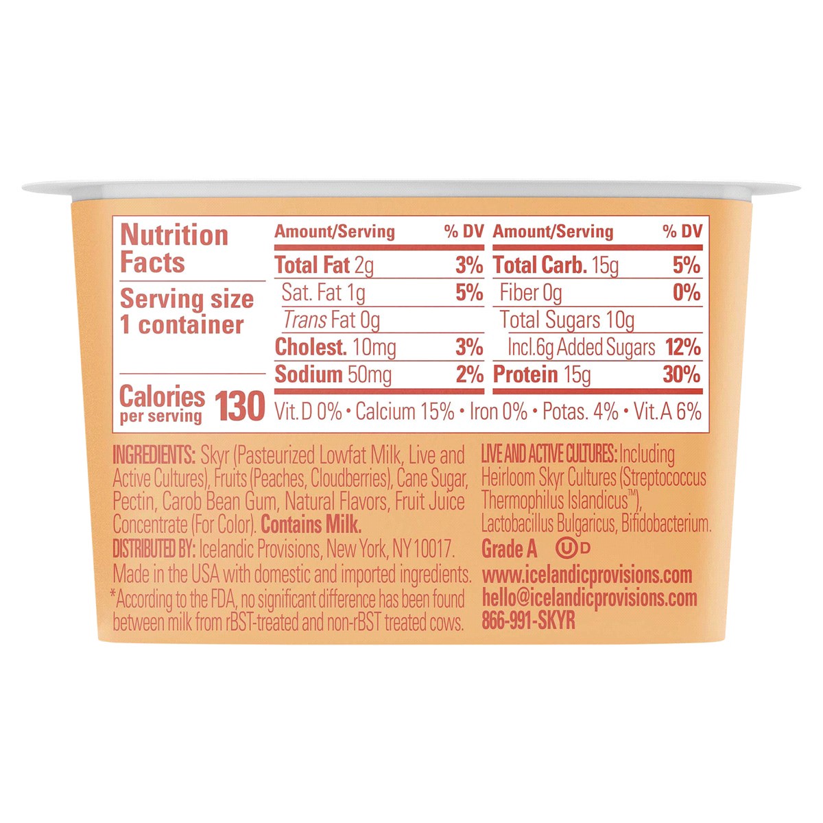 slide 2 of 2, Icelandic Provisions Peach & Cloudberry Thick & Creamy Low Fat Skyr 5.3 oz, 5.3 oz