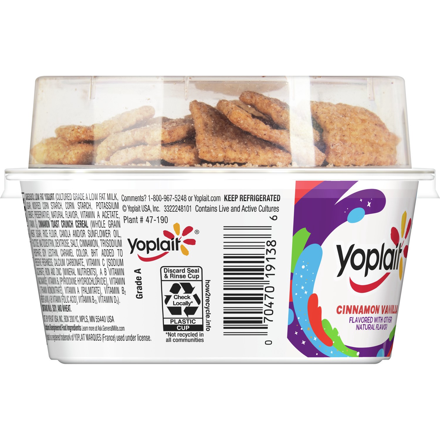 Yoplait Vanilla and Cinnamon Toast Crunch Cereal Low Fat Kids Yogurt Cup,  4.3 oz - Foods Co.