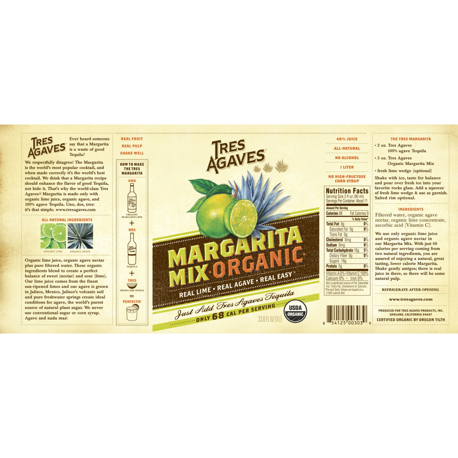 slide 4 of 4, Tres Agaves Organic Real Lime Margarita Mix 33.8 fl oz, 33.8 fl oz