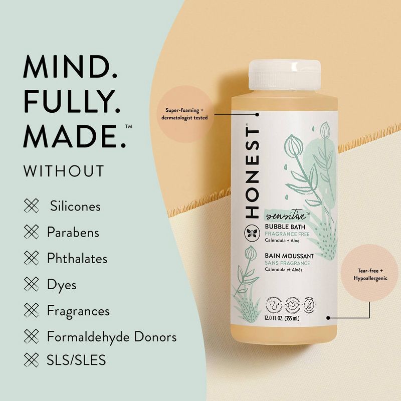 slide 3 of 6, The Honest Company Sensitive Bubble Bath Fragrance Free - 12 fl oz, 12 fl oz