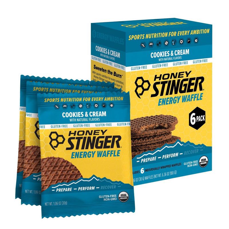 slide 1 of 6, Honey Stinger Organic Gluten Free Cookies and Cream Waffle - 6pk: Ready to Eat Snack Bars, 6.36oz, 1g Protein, 6 ct