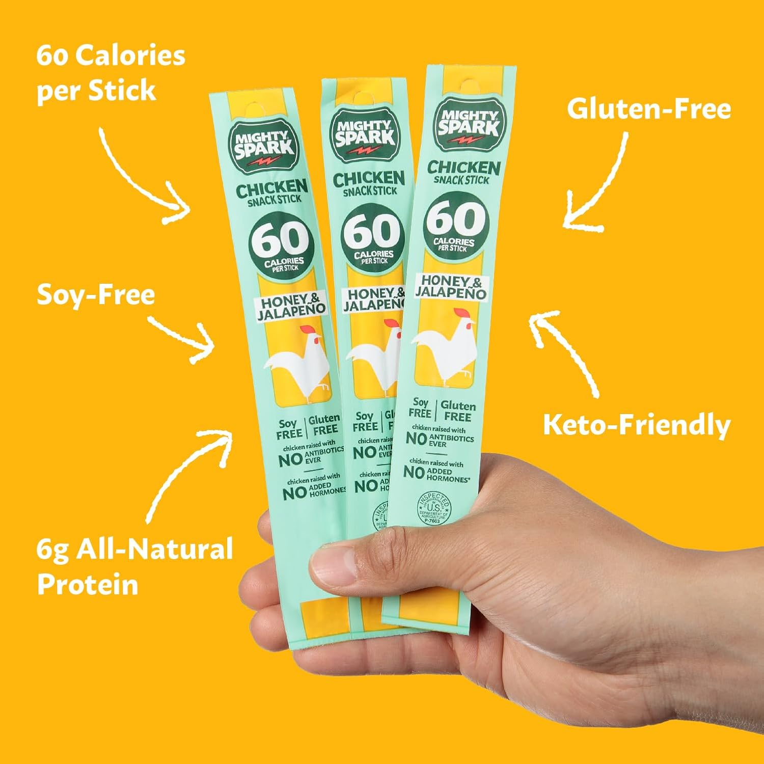 slide 2 of 8, Mighty Spark Honey/Jalapeno Chicken Snack Sticks 4 Sticks, 4 oz