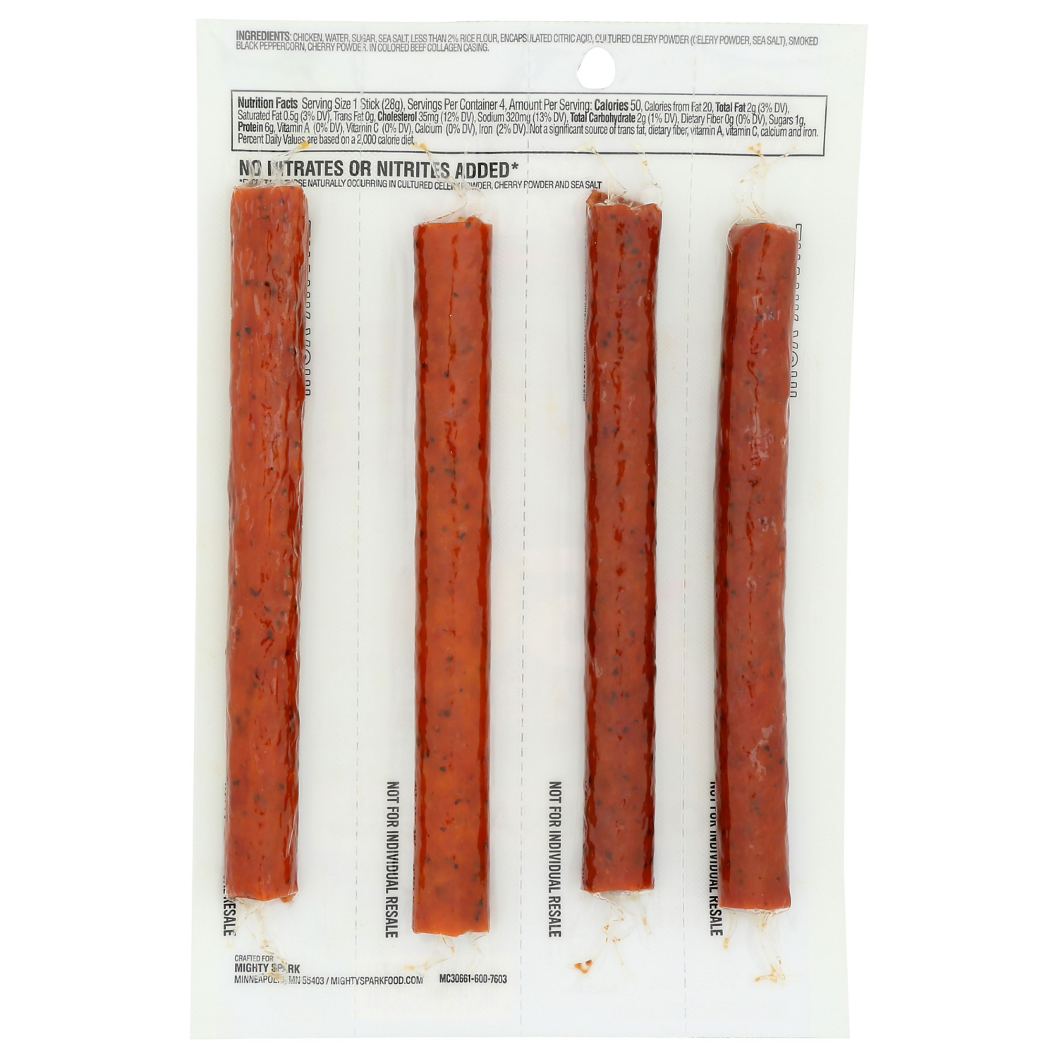 slide 2 of 2, Mighty Spark Original Sea Salt & Pepper Chicken Snack Sticks 4 Sticks, 4 ct