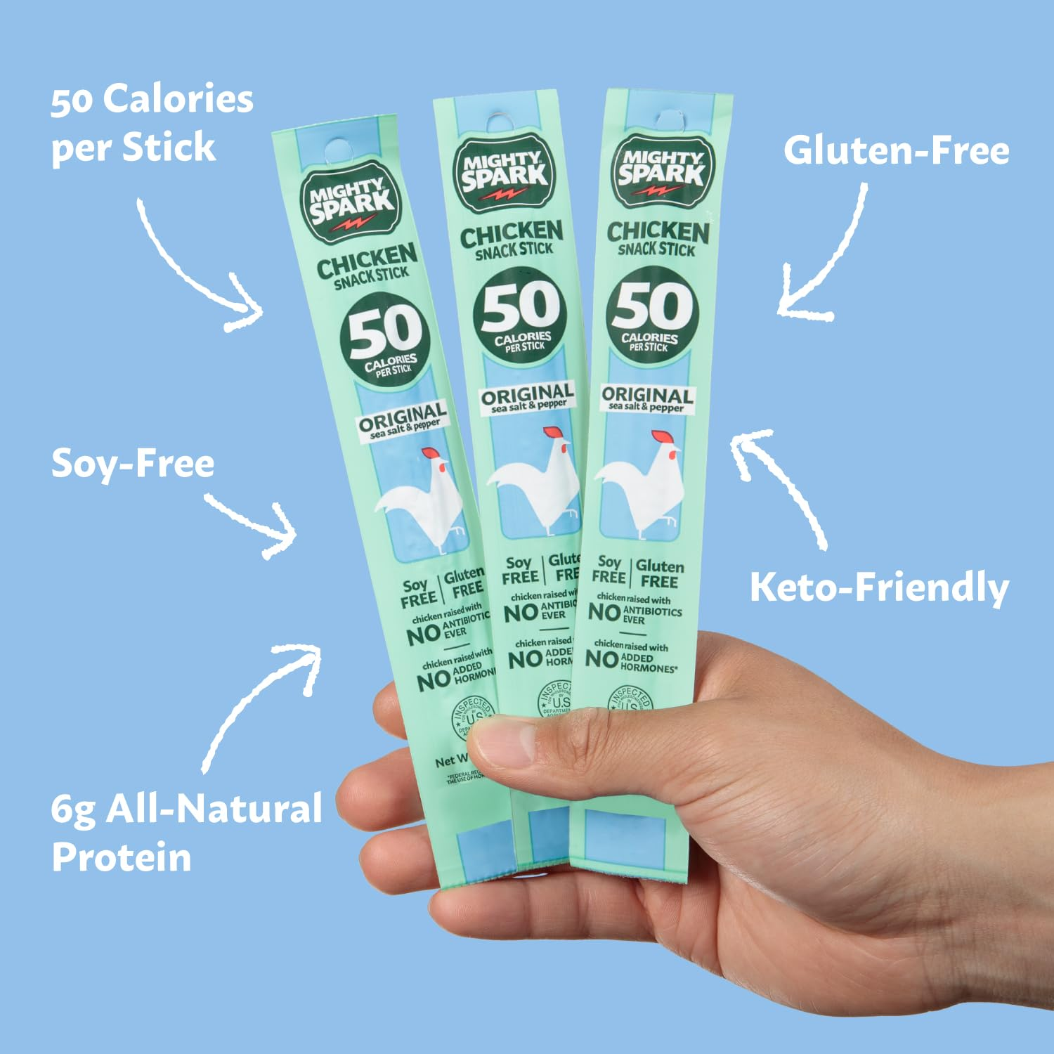 slide 2 of 8, Mighty Spark Original Sea Salt & Pepper Chicken Snack Sticks 4 Sticks, 4 ct