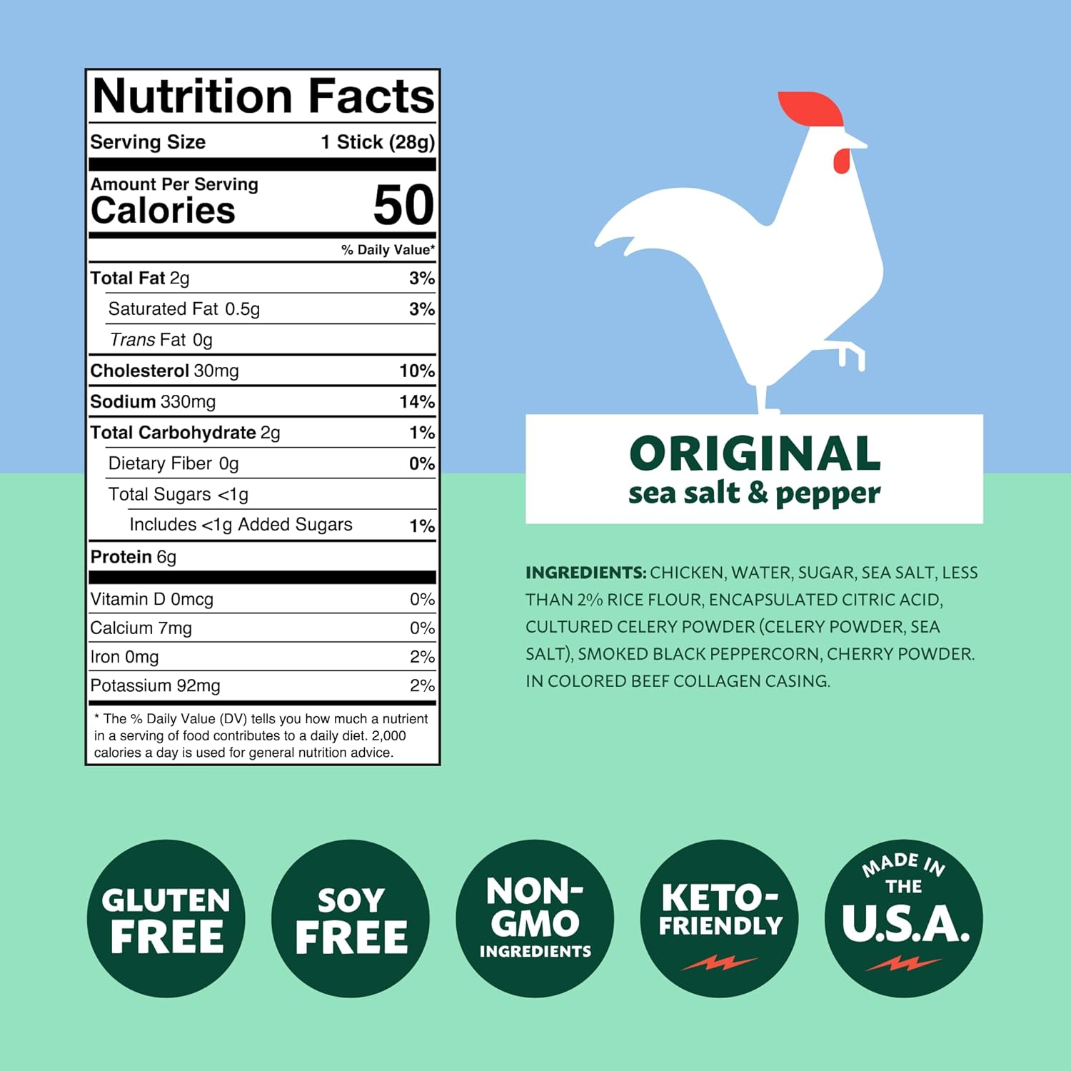 slide 5 of 8, Mighty Spark Original Sea Salt & Pepper Chicken Snack Sticks 4 Sticks, 4 ct