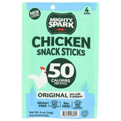 Mighty Spark Original Sea Salt & Pepper Chicken Snack Sticks 4 Sticks