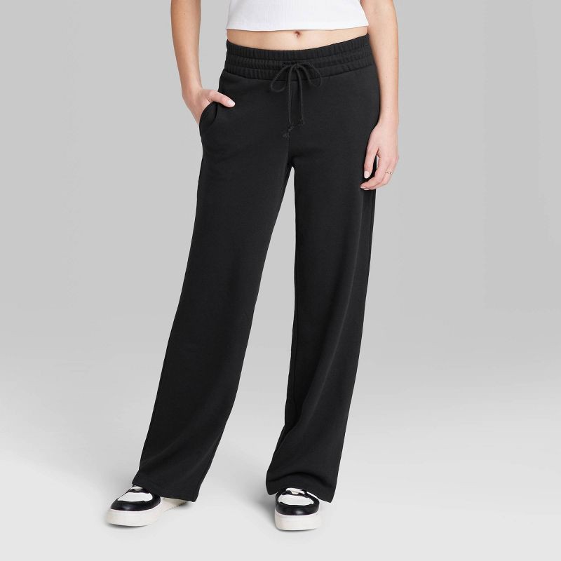 slide 2 of 3, Women's High-Rise Wide Leg French Terry Sweatpants - Wild Fable™ Black S, 1 ct