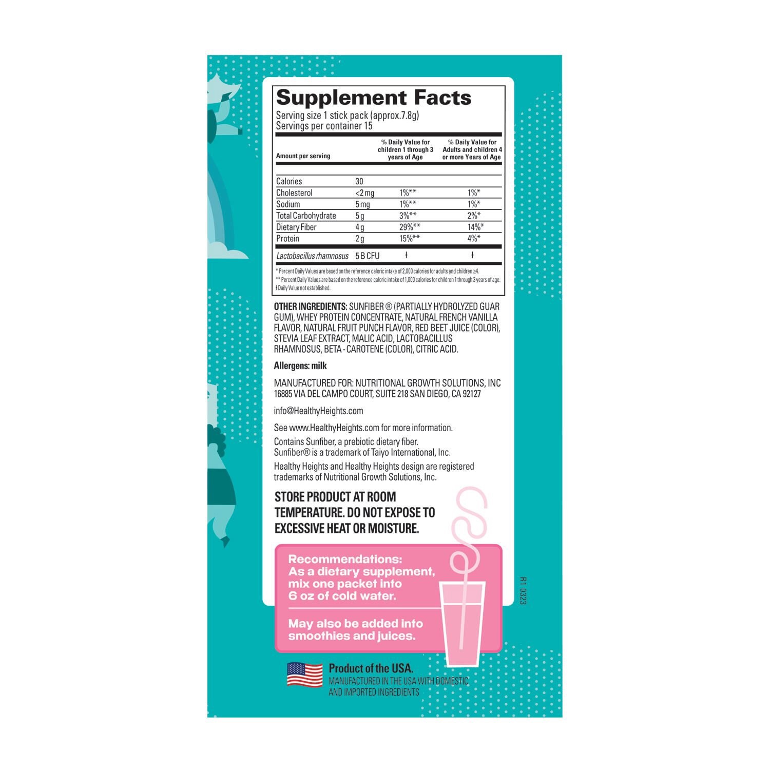 slide 3 of 3, Natural Solutions Healthy Heights® Happy Tummies Kids Probiotic & Prebiotic + Sunfiber® For Kids, 15 Ct, 15 ct