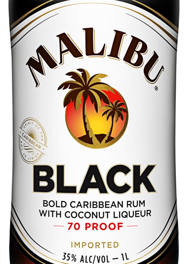 slide 5 of 6, Malibu Black Flavored Caribbean Rum with Coconut Liqueur 1L Bottle, 1 l