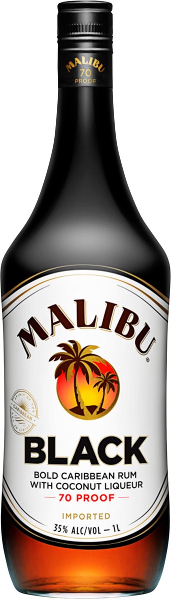 slide 1 of 6, Malibu Black Flavored Caribbean Rum with Coconut Liqueur 1L Bottle, 1 l