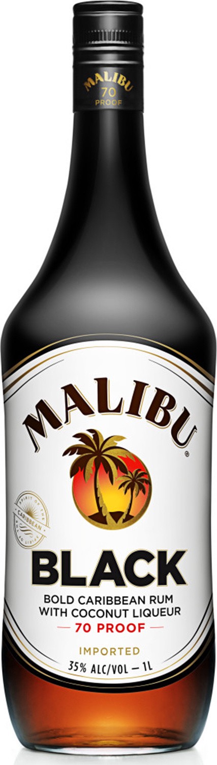 slide 1 of 6, Malibu Black Caribbean Rum with Coconut Flavored Liqueur 1L, 70 Proof, 1 liter