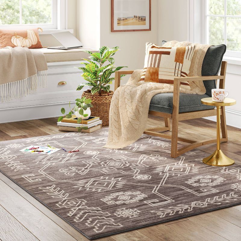 slide 2 of 3, 5'x7' Washable Global Persian Style Area Rug Gray - Threshold™, 1 ct