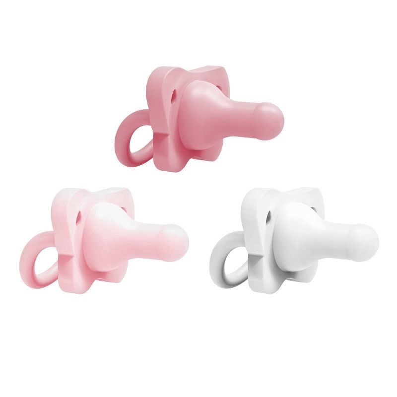 slide 2 of 15, Dr. Brown's HappyPaci One-Piece 100% Silicone Pacifier - 0-6 Months - 3pk - White/Pink/Light Pink, 3 ct