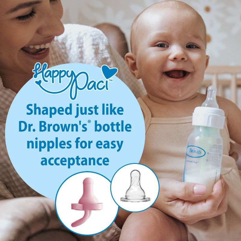 slide 15 of 15, Dr. Brown's HappyPaci One-Piece 100% Silicone Pacifier - 0-6 Months - 3pk - White/Pink/Light Pink, 3 ct