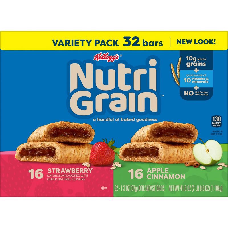 slide 2 of 9, Nutri-Grain Soft Baked Breakfast Bars Value Pack - Strawberry and Apple Cinnamon - 32ct/41.6oz, 32 ct, 41.6 oz