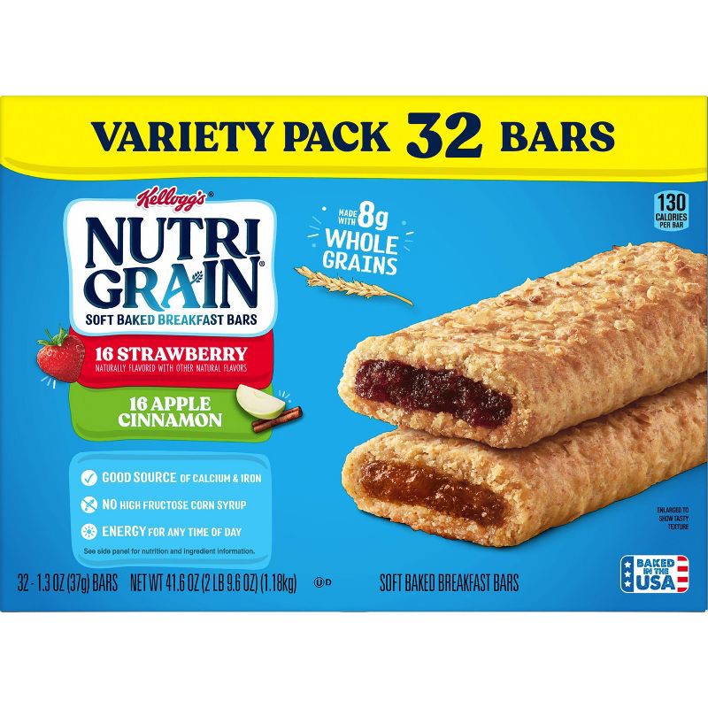 slide 2 of 14, Nutri-Grain Soft Baked Breakfast Bars Value Pack - Strawberry and Apple Cinnamon - 32ct/41.6oz, 32 ct, 41.6 oz