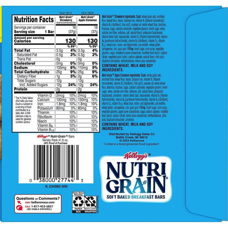 slide 12 of 14, Nutri-Grain Soft Baked Breakfast Bars Value Pack - Strawberry and Apple Cinnamon - 32ct/41.6oz, 32 ct, 41.6 oz