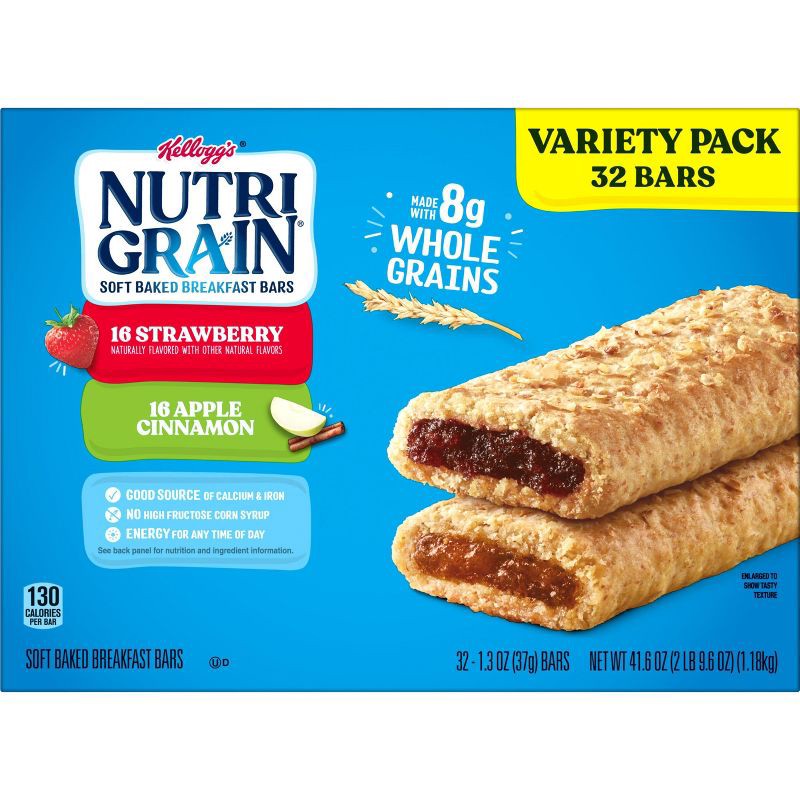 slide 13 of 14, Nutri-Grain Soft Baked Breakfast Bars Value Pack - Strawberry and Apple Cinnamon - 32ct/41.6oz, 32 ct, 41.6 oz