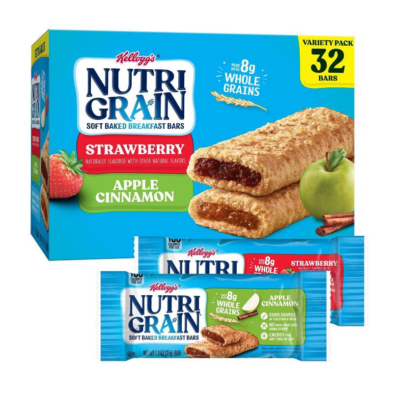 slide 1 of 14, Nutri-Grain Soft Baked Breakfast Bars Value Pack - Strawberry and Apple Cinnamon - 32ct/41.6oz, 32 ct, 41.6 oz