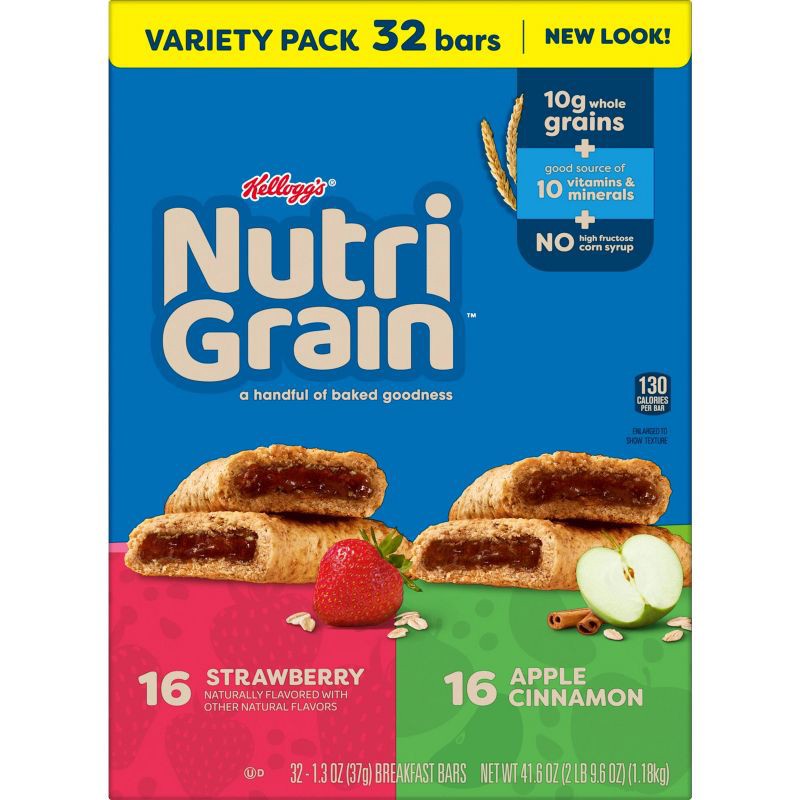 slide 9 of 9, Nutri-Grain Soft Baked Breakfast Bars Value Pack - Strawberry and Apple Cinnamon - 32ct/41.6oz, 32 ct, 41.6 oz