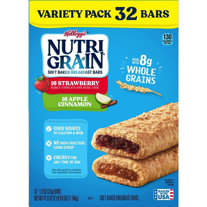 slide 10 of 14, Nutri-Grain Soft Baked Breakfast Bars Value Pack - Strawberry and Apple Cinnamon - 32ct/41.6oz, 32 ct, 41.6 oz