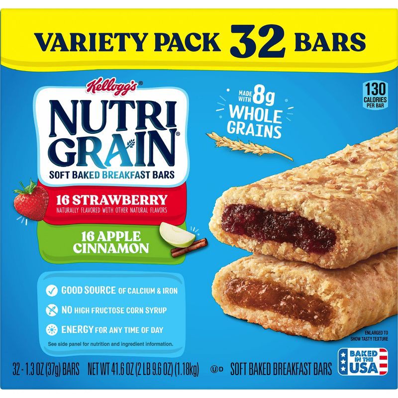 slide 11 of 14, Nutri-Grain Soft Baked Breakfast Bars Value Pack - Strawberry and Apple Cinnamon - 32ct/41.6oz, 32 ct, 41.6 oz