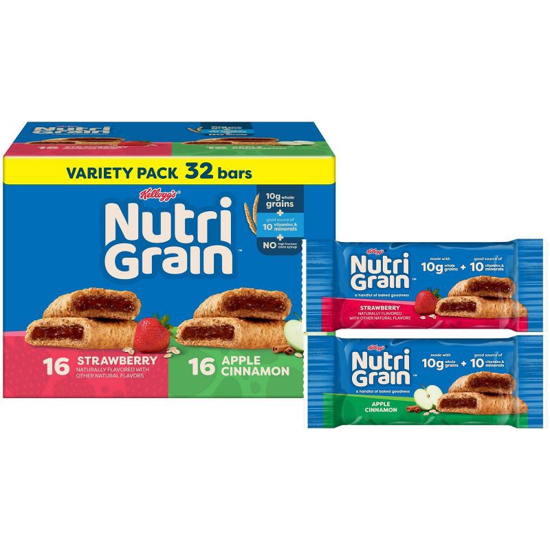 slide 1 of 9, Nutri-Grain Soft Baked Breakfast Bars Value Pack - Strawberry and Apple Cinnamon - 32ct/41.6oz, 32 ct, 41.6 oz