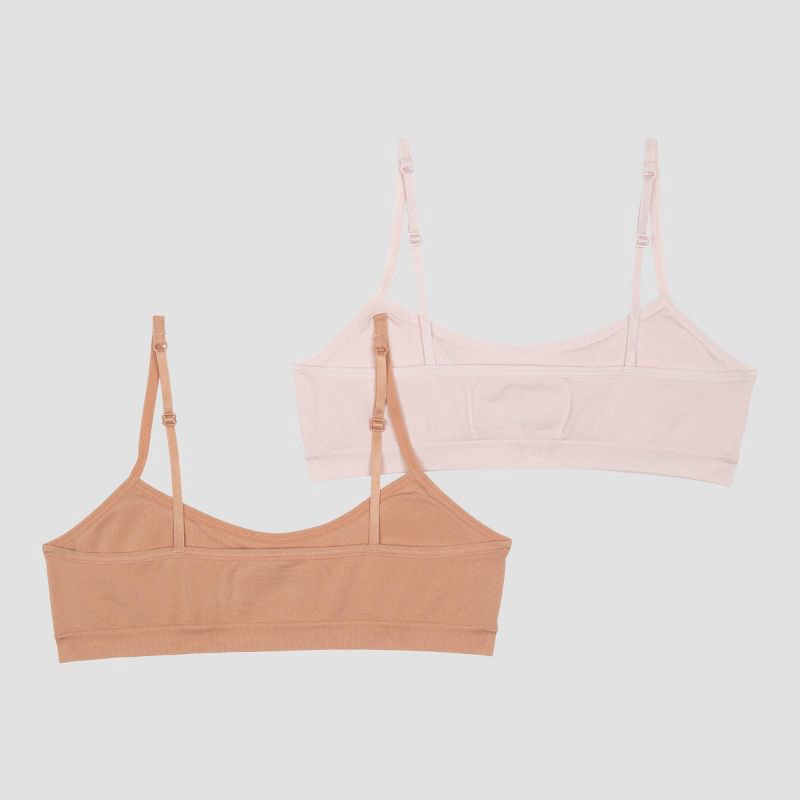 slide 2 of 3, Hanes Girls' 2pk Seamless Bra - Golden Rose XL: Nylon Elastane Scoopneck with Adjustable Straps, 2 ct