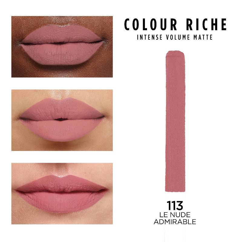 slide 3 of 5, L'Oreal Paris Colour Riche Intense Volume Matte Lipstick - 113 Le Nude Admirable - 0.06oz, 0.06 oz