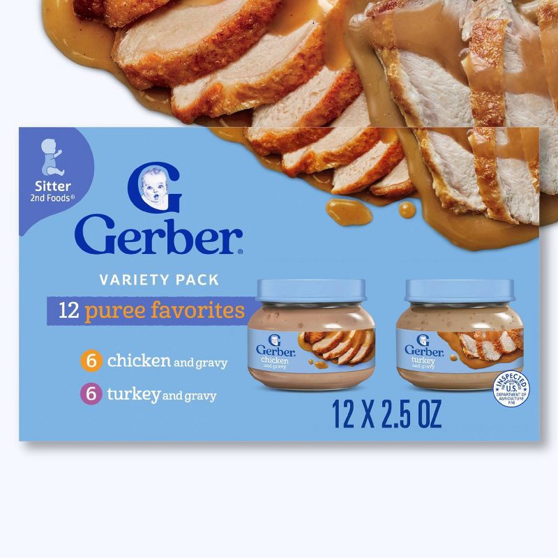 slide 2 of 10, Gerber Baby Food Stage 2 Meats Variety Pack Puree Jars - 30oz/12pk, 12 ct; 30 oz